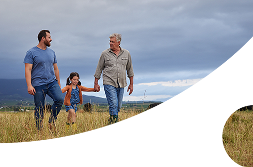 Father, son and grandchild on a walk