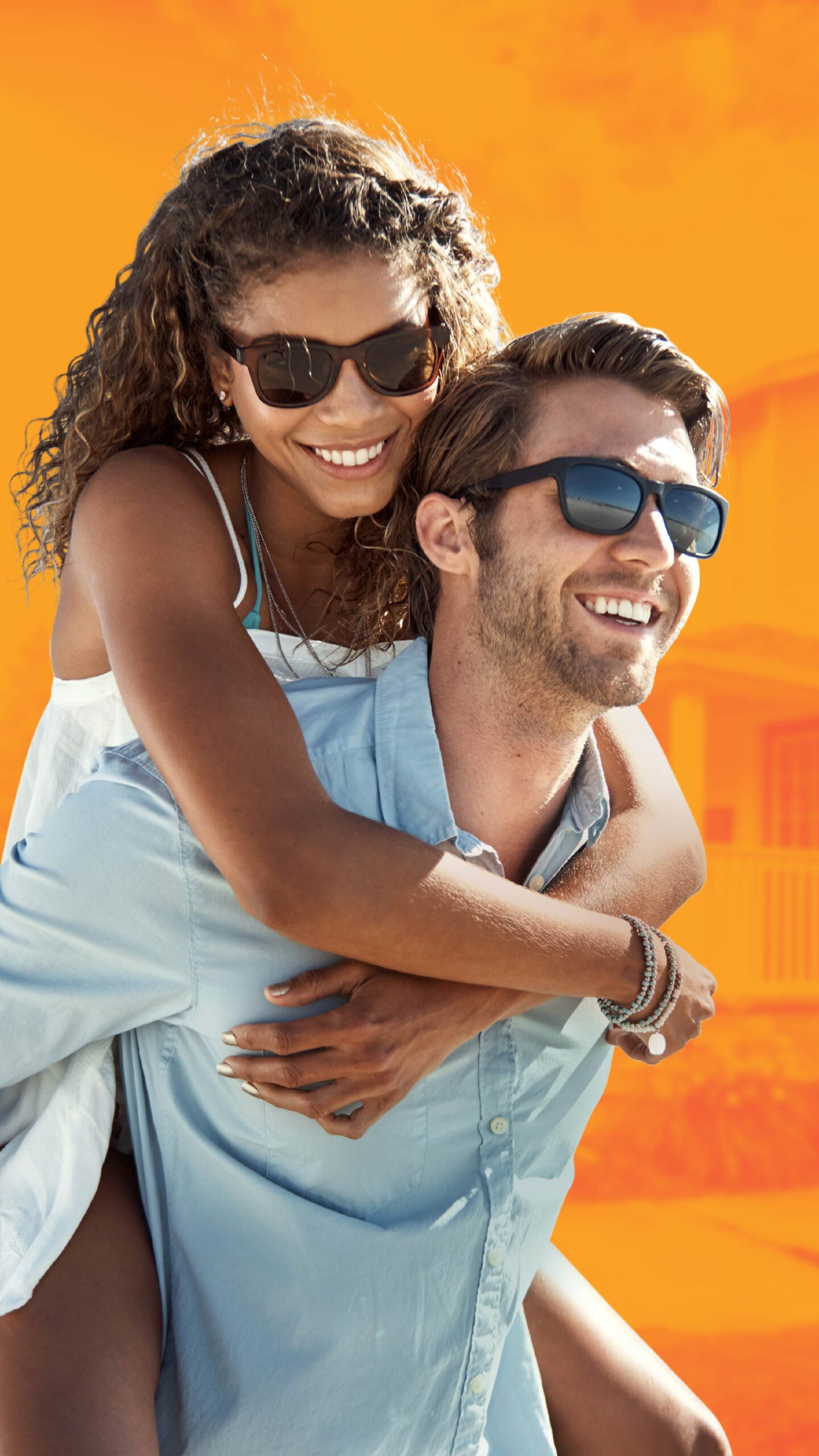 Man and woman with sunglasses on