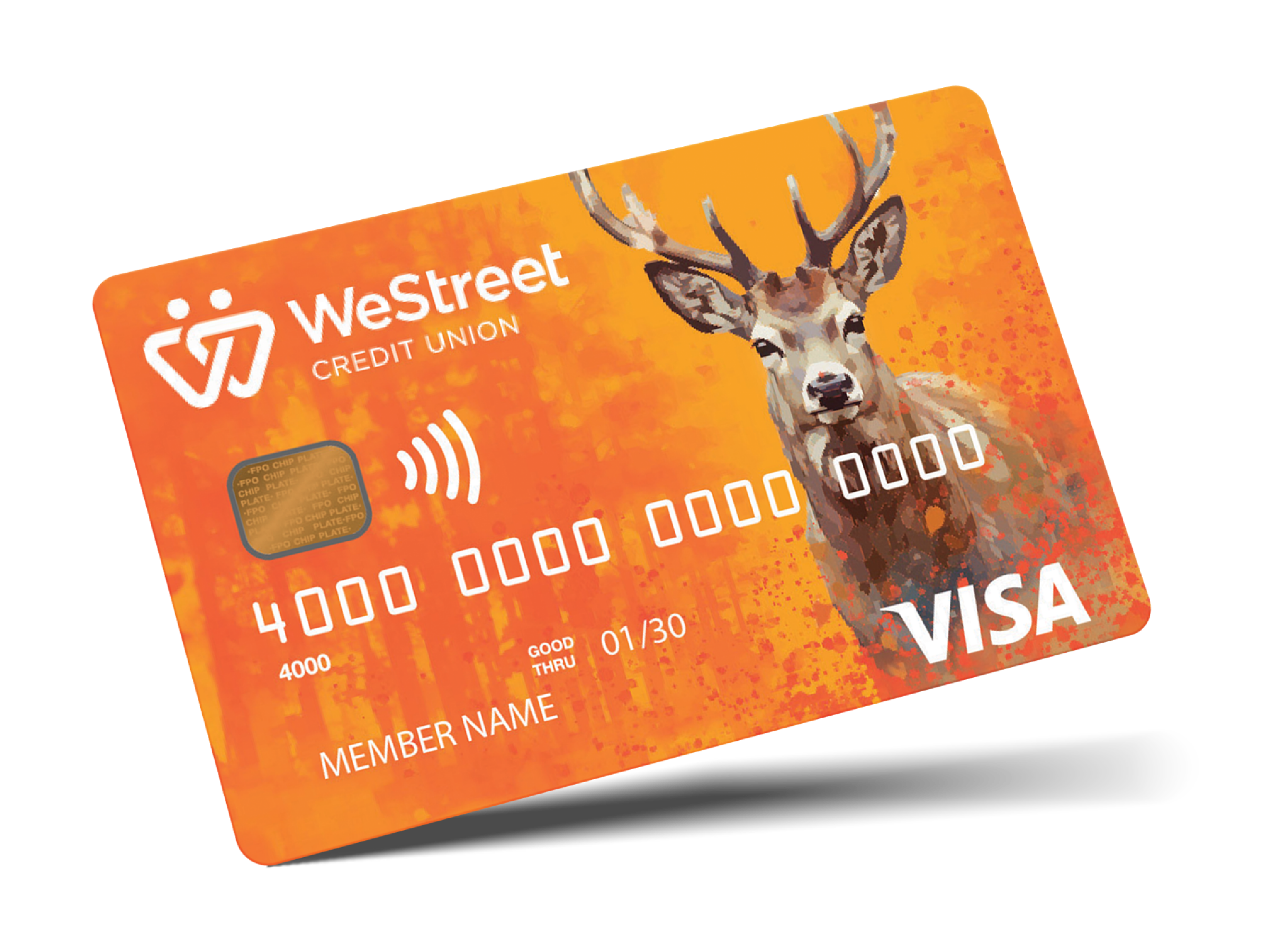 A deer on orange WeStreet credit card