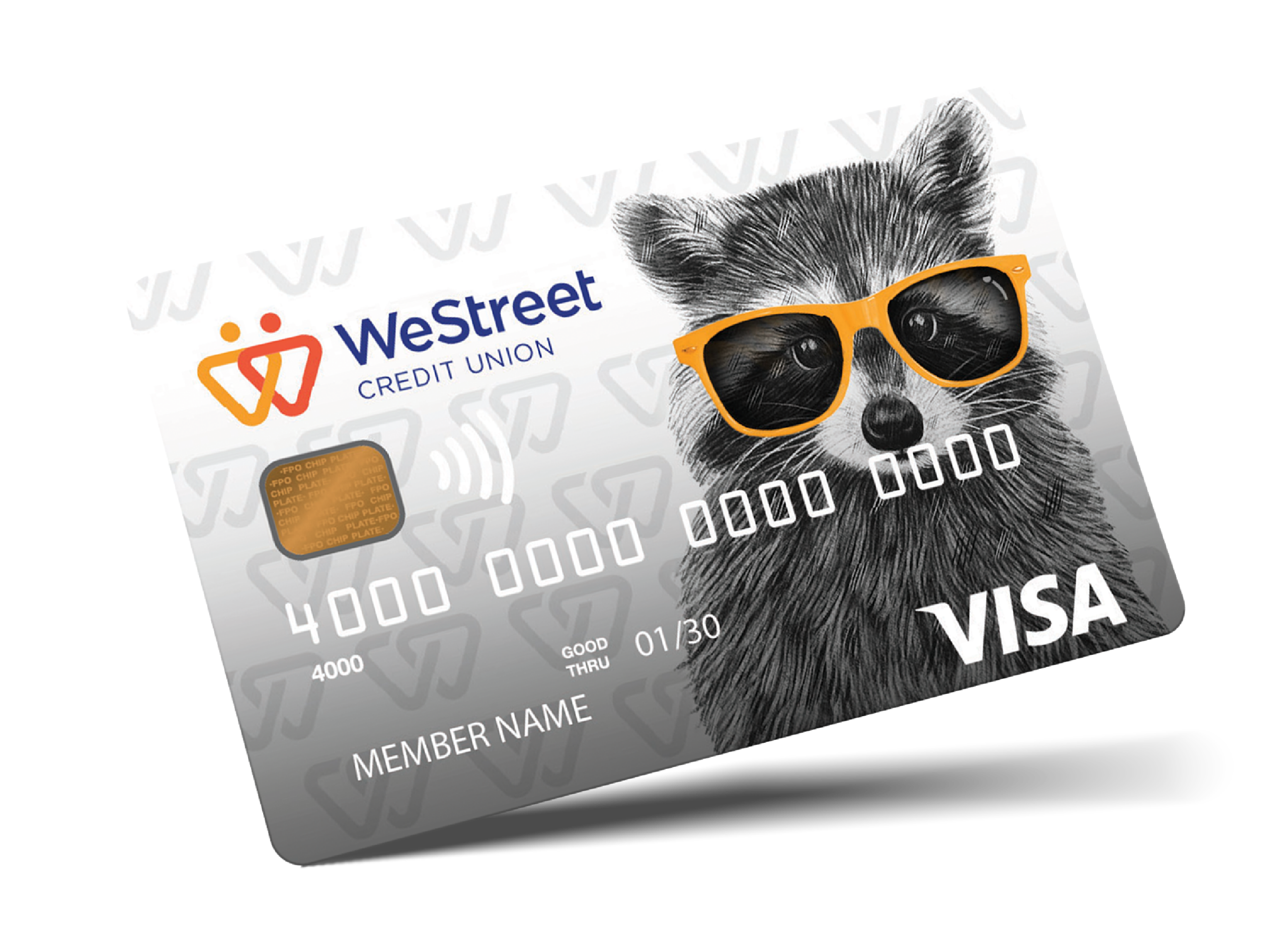 Raccoon in sunglasses on a WeStreet credit card