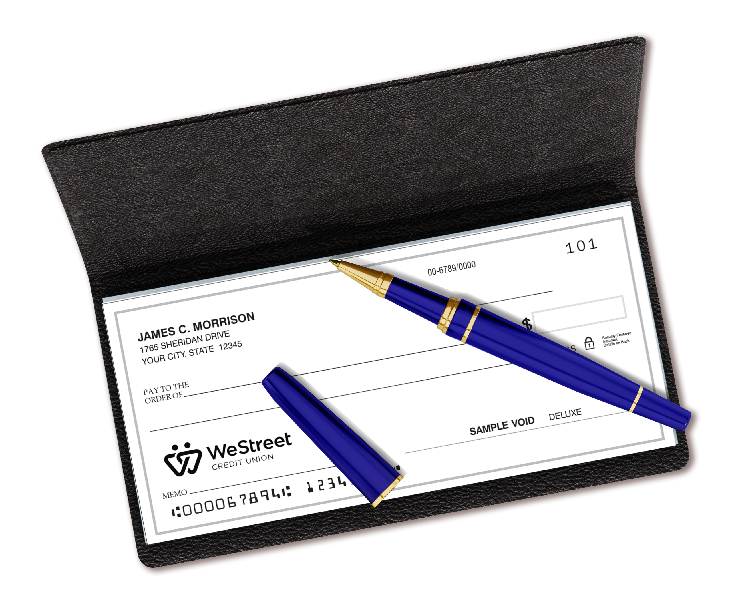 Check book with pen